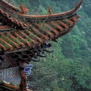 Roof detail of mountain-side pagoda, Kunming, Yunnan Provence, China