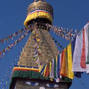 The massive focal point of Buddhist worship in Kathmandu, Nepal