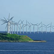 Wind turbines similar to these dot the landscape in all parts of Denmark, Copenhagen Harbour